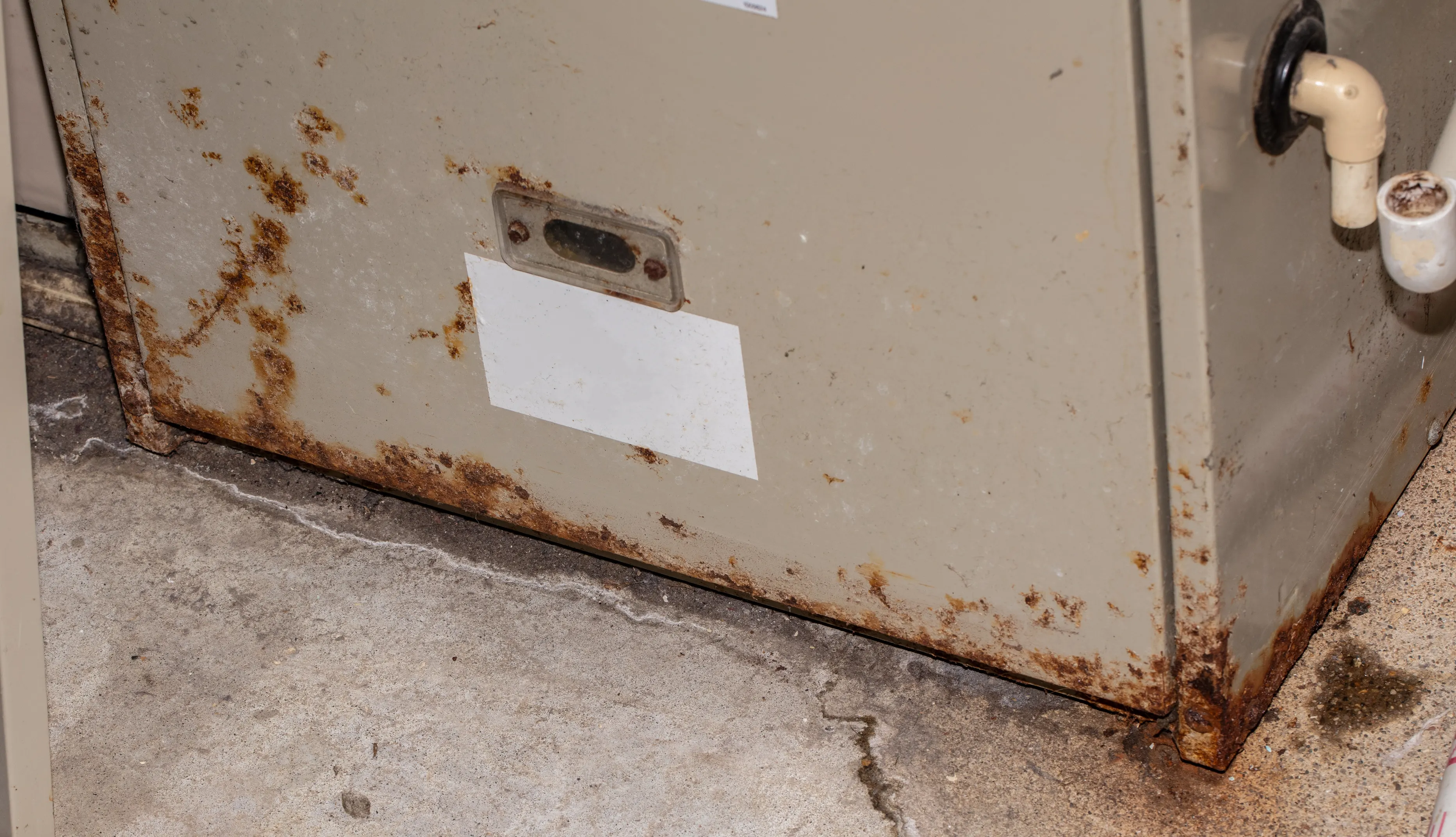 A corroded furnace in Tulsa, a sign that a furnace repair service is needed.
